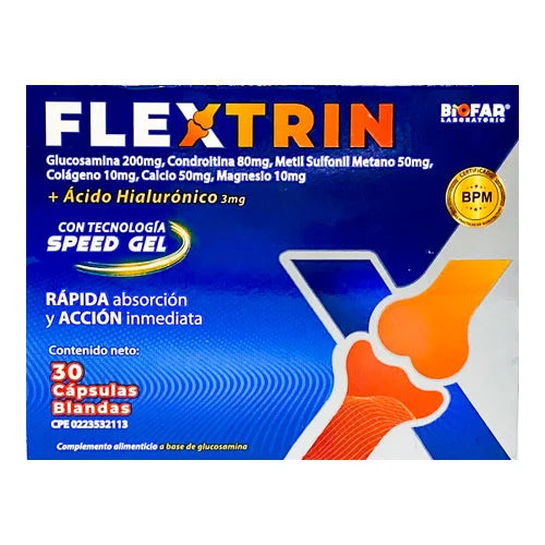 Glucosamina Compuesta Flextrin Speed Gel Biofar Caja x 30 Cápsulas