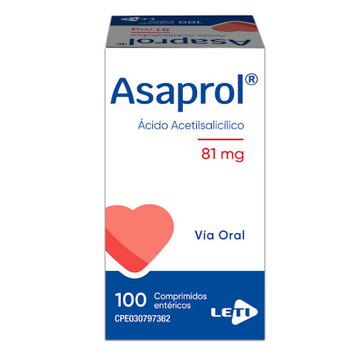 Ácido Acetilsalicílico 81 mg Asaprol Leti Caja x 100 Comprimidos Entéricos